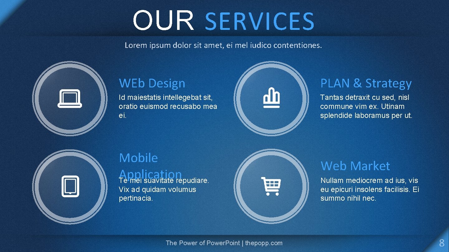 OUR SERVICES Lorem ipsum dolor sit amet, ei mel iudico contentiones. WEb Design PLAN