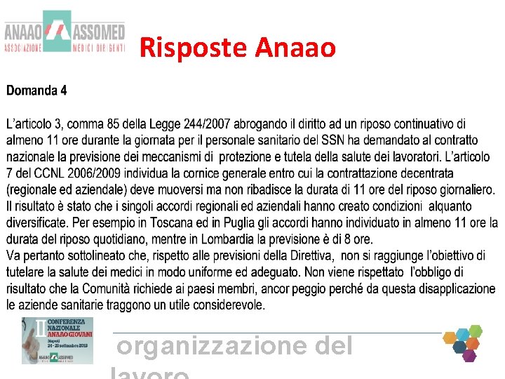 Risposte Anaao organizzazione del Risposte Anaao organizzazione del