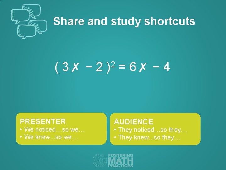 Share and study shortcuts ( 3✗ − 2 )2 = 6✗ − 4 PRESENTER