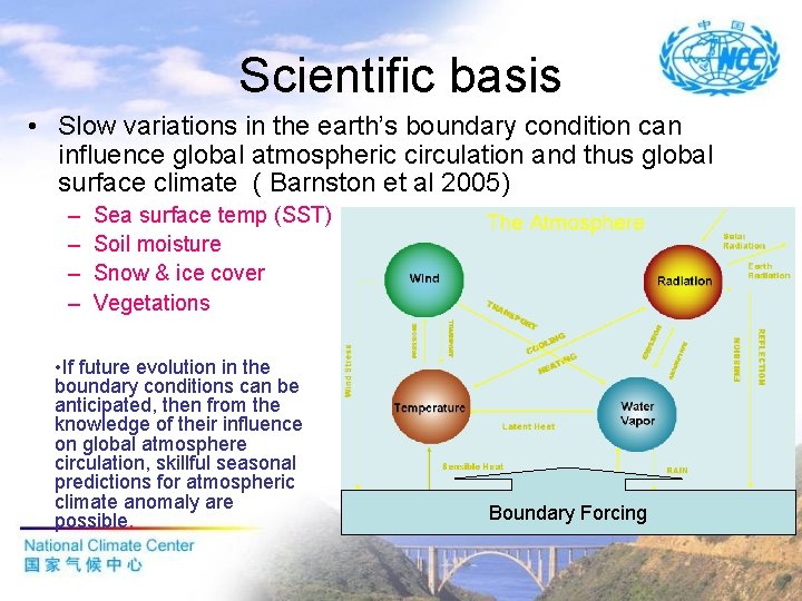 Scientific basis • Slow variations in the earth’s boundary condition can influence global atmospheric