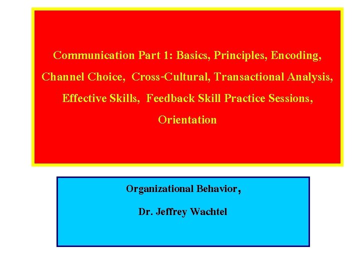 Communication Part 1: Basics, Principles, Encoding, Channel Choice, Cross-Cultural, Transactional Analysis, Effective Skills, Feedback