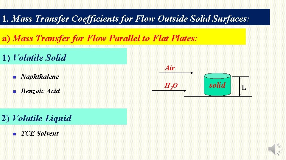 1. Mass Transfer Coefficients for Flow Outside Solid Surfaces: a) Mass Transfer for Flow