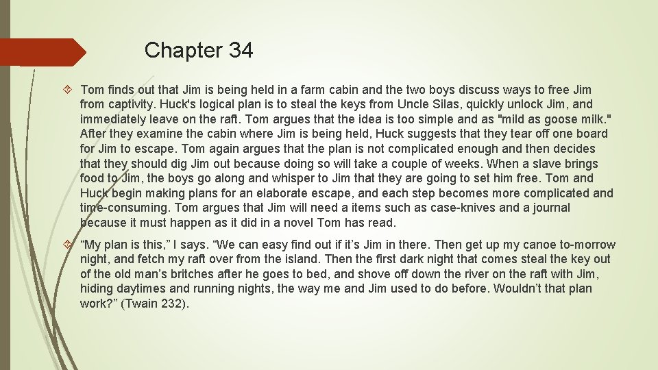 Chapter 34 Tom finds out that Jim is being held in a farm cabin