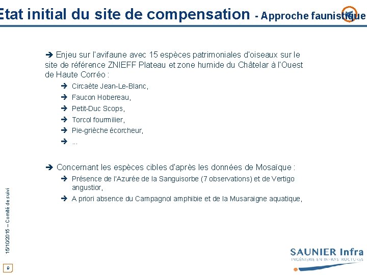 < Etat initial du site de compensation - Approche faunistique Enjeu sur l’avifaune avec