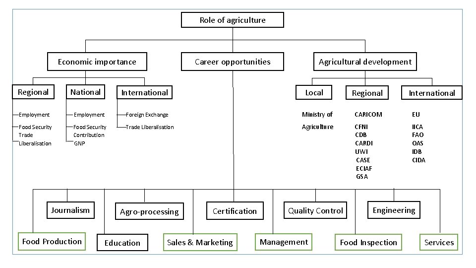 Role of agriculture Economic importance Regional National Career opportunities International Agricultural development Local Regional