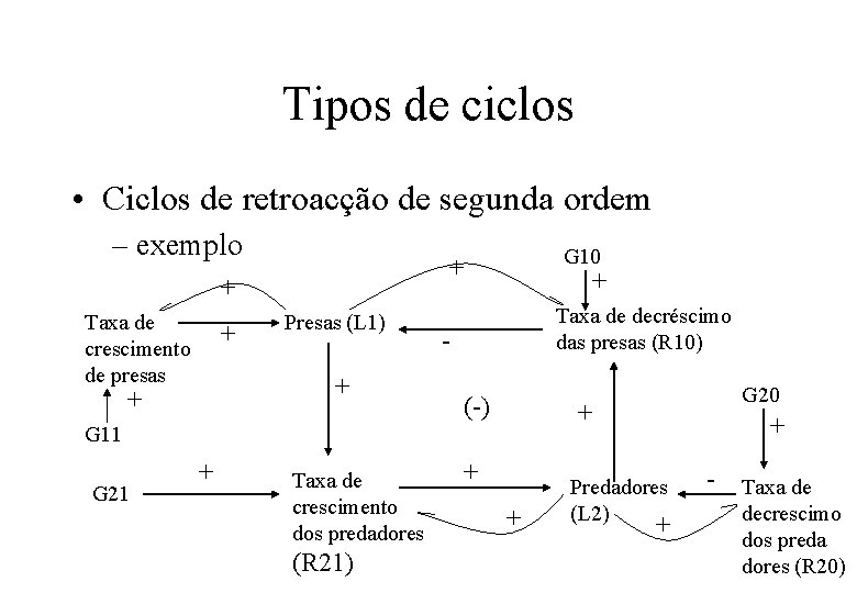 Tipos de ciclos • Ciclos de retroacção de segunda ordem – exemplo + Taxa