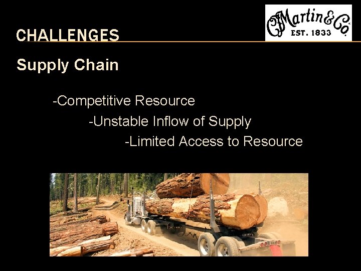 CHALLENGES Supply Chain -Competitive Resource -Unstable Inflow of Supply -Limited Access to Resource 