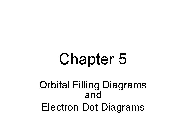 Chapter 5 Orbital Filling Diagrams and Electron Dot Diagrams 