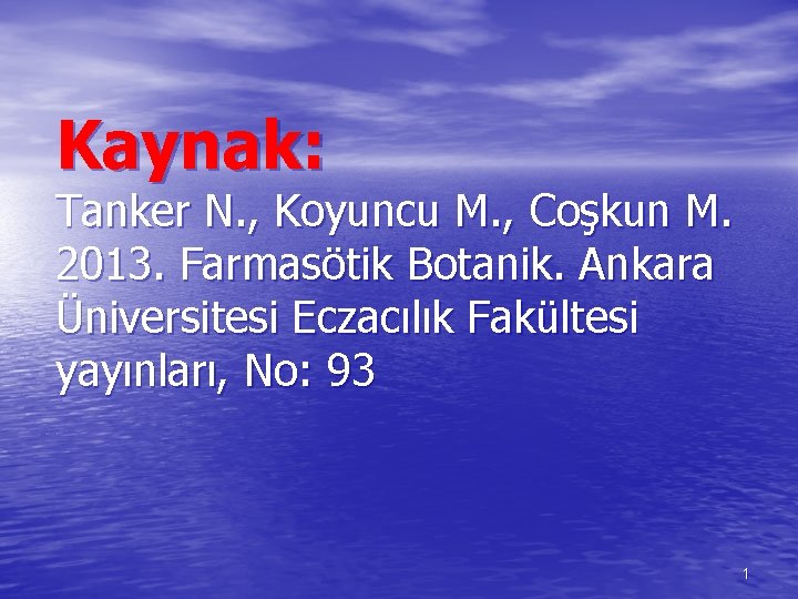 Kaynak: Tanker N. , Koyuncu M. , Coşkun M. 2013. Farmasötik Botanik. Ankara Üniversitesi