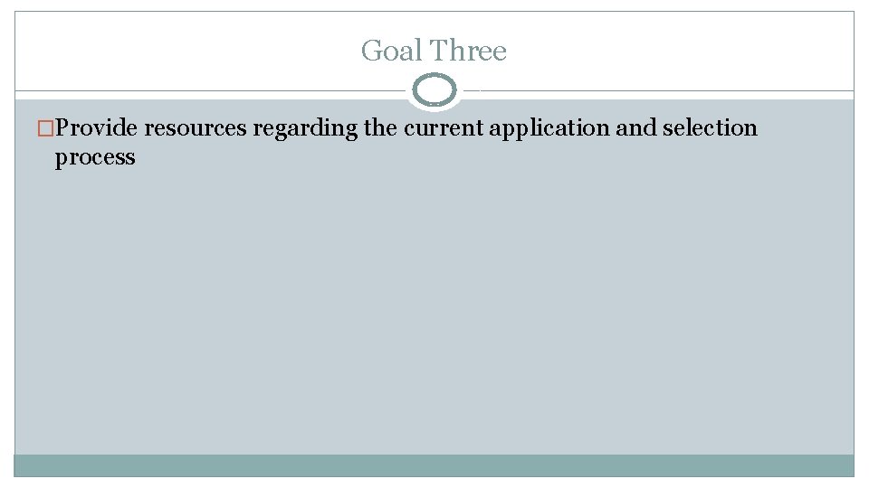 Goal Three �Provide resources regarding the current application and selection process 