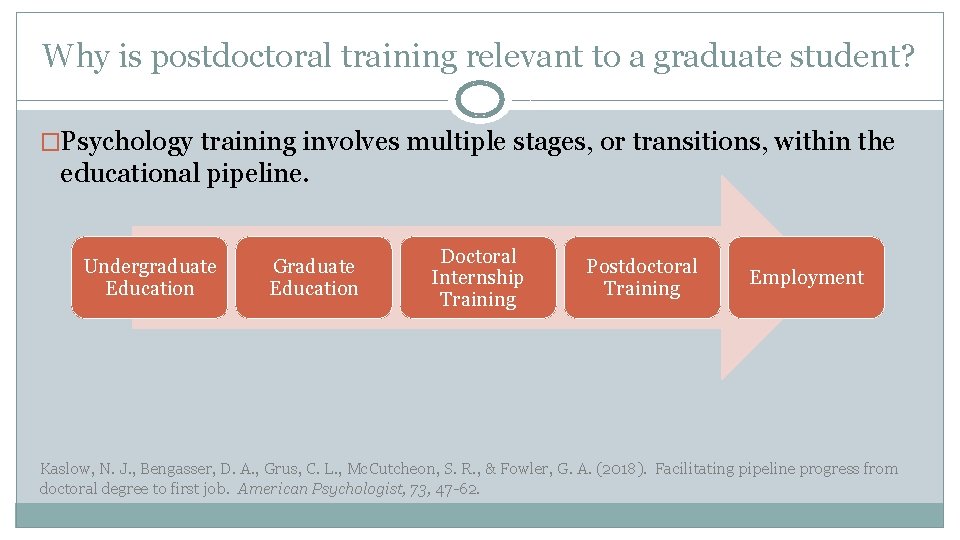 Why is postdoctoral training relevant to a graduate student? �Psychology training involves multiple stages,