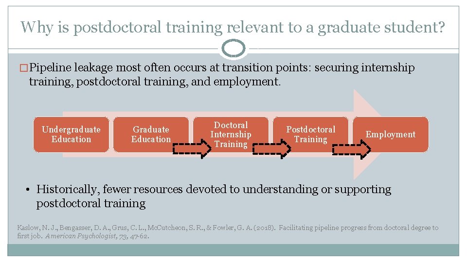 Why is postdoctoral training relevant to a graduate student? � Pipeline leakage most often