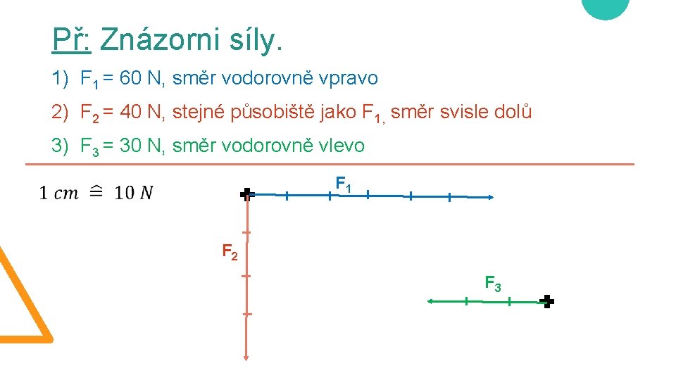 Př: Znázorni síly. 1) F 1 = 60 N, směr vodorovně vpravo 2) F