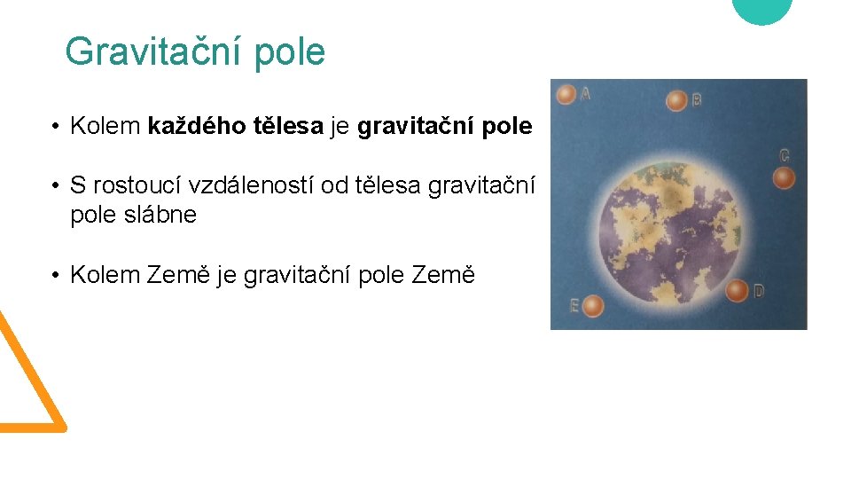 Gravitační pole • Kolem každého tělesa je gravitační pole • S rostoucí vzdáleností od