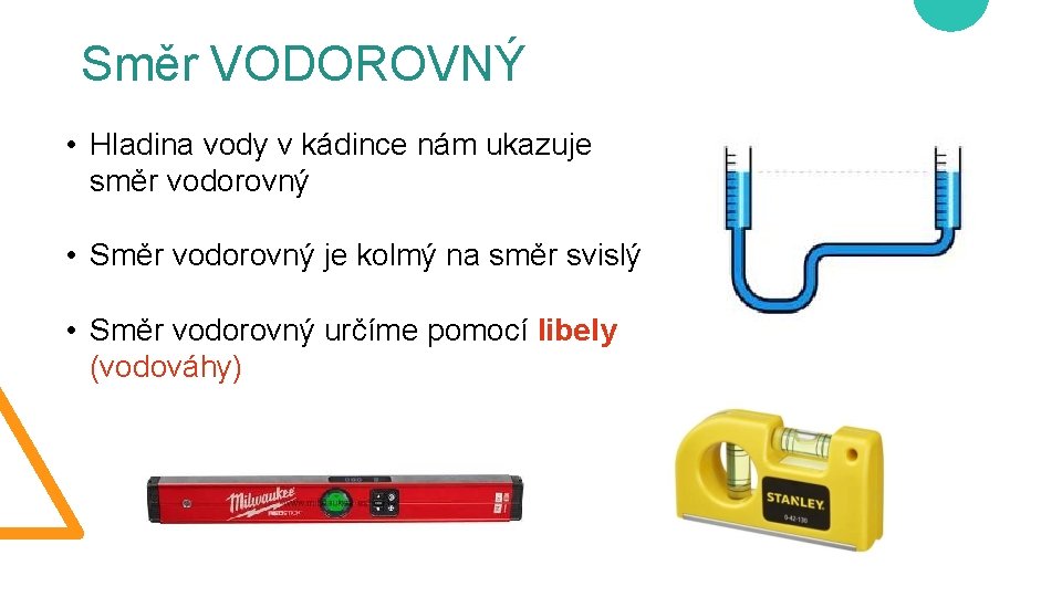 Směr VODOROVNÝ • Hladina vody v kádince nám ukazuje směr vodorovný • Směr vodorovný