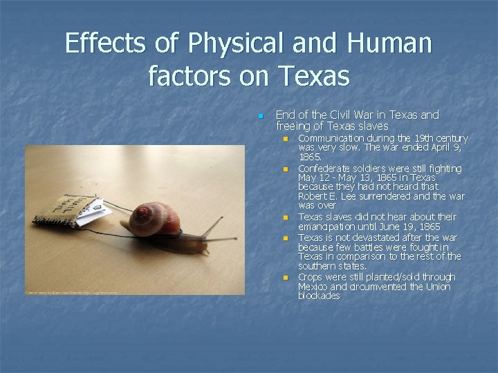 Effects of Physical and Human factors on Texas n End of the Civil War