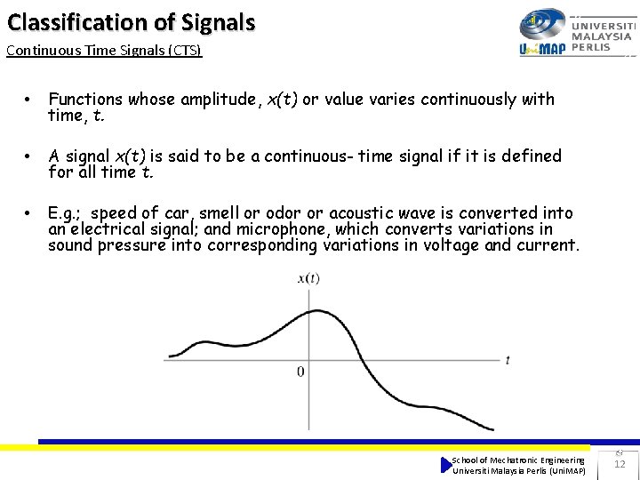 Classification of Signals Continuous Time Signals (CTS) • Functions whose amplitude, x(t) or value Classification of Signals Continuous Time Signals (CTS) • Functions whose amplitude, x(t) or value