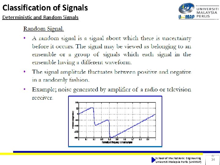 Classification of Signals Deterministic and Random Signals School of Mechatronic Engineering Universiti Malaysia Perlis Classification of Signals Deterministic and Random Signals School of Mechatronic Engineering Universiti Malaysia Perlis