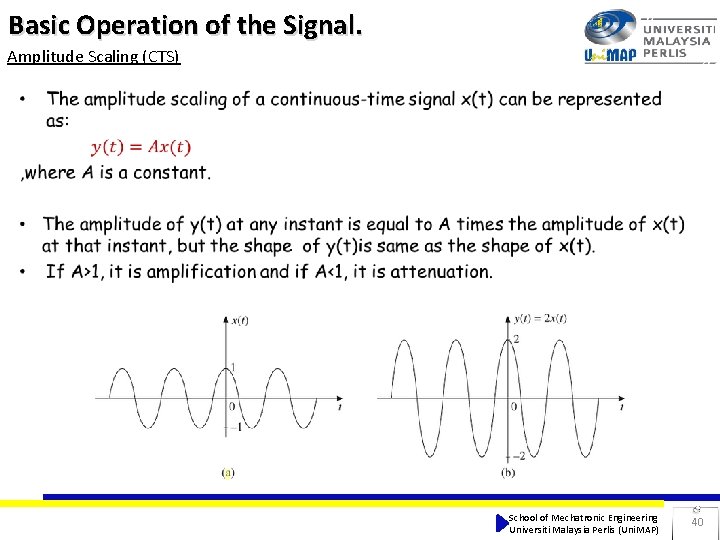 Basic Operation of the Signal. Amplitude Scaling (CTS) School of Mechatronic Engineering Universiti Malaysia Basic Operation of the Signal. Amplitude Scaling (CTS) School of Mechatronic Engineering Universiti Malaysia
