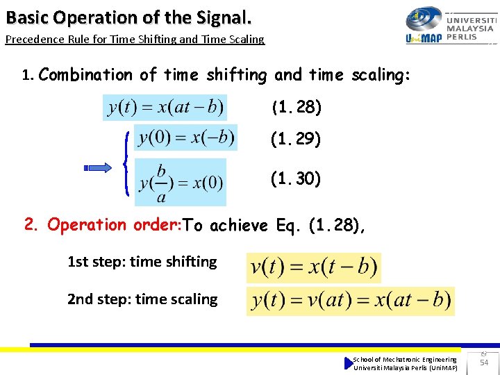 Basic Operation of the Signal. Precedence Rule for Time Shifting and Time Scaling 1. Basic Operation of the Signal. Precedence Rule for Time Shifting and Time Scaling 1.