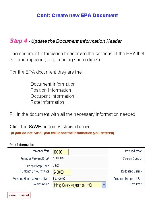 Cont: Create new EPA Document Step 4 - Update the Document Information Header The