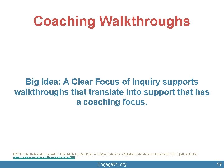 Coaching Walkthroughs Big Idea: A Clear Focus of Inquiry supports walkthroughs that translate into