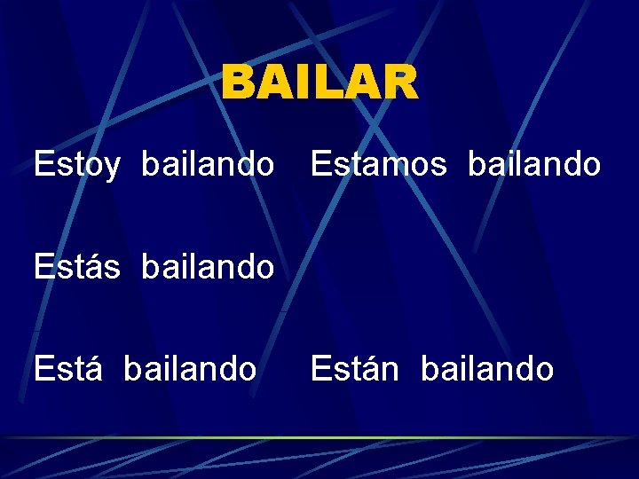 BAILAR Estoy bailando Estamos bailando Están bailando 