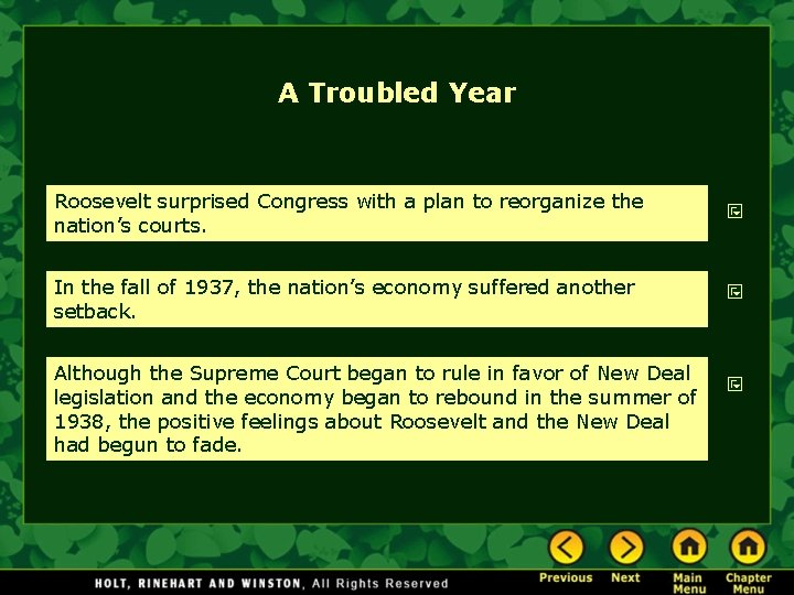 A Troubled Year Roosevelt surprised Congress with a plan to reorganize the nation’s courts.