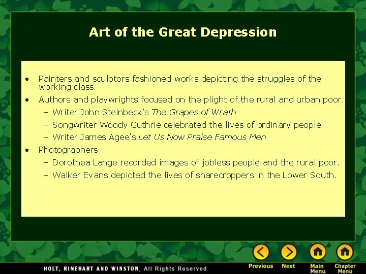 Art of the Great Depression • Painters and sculptors fashioned works depicting the struggles
