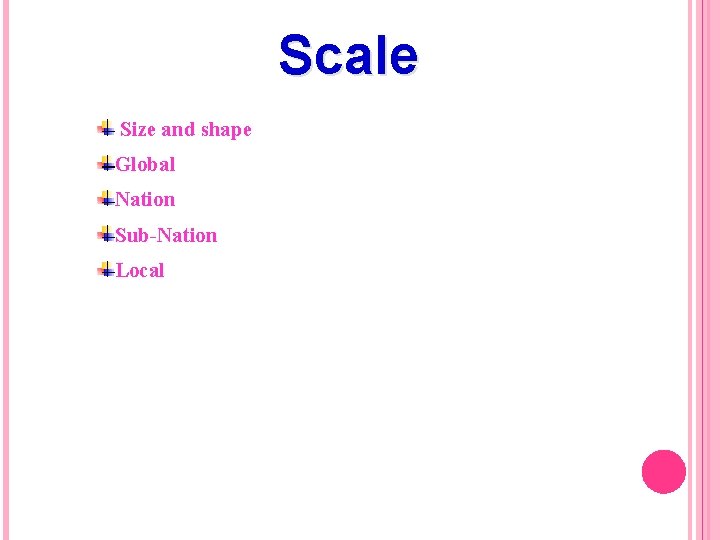 Scale Size and shape Global Nation Sub-Nation Local 