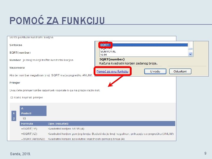POMOĆ ZA FUNKCIJU Sanda, 2019. 9 