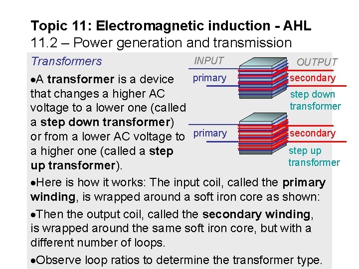 Topic 11: Electromagnetic induction - AHL 11. 2 – Power generation and transmission INPUT