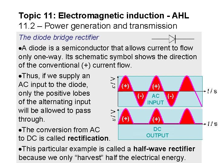 Topic 11: Electromagnetic induction - AHL 11. 2 – Power generation and transmission The
