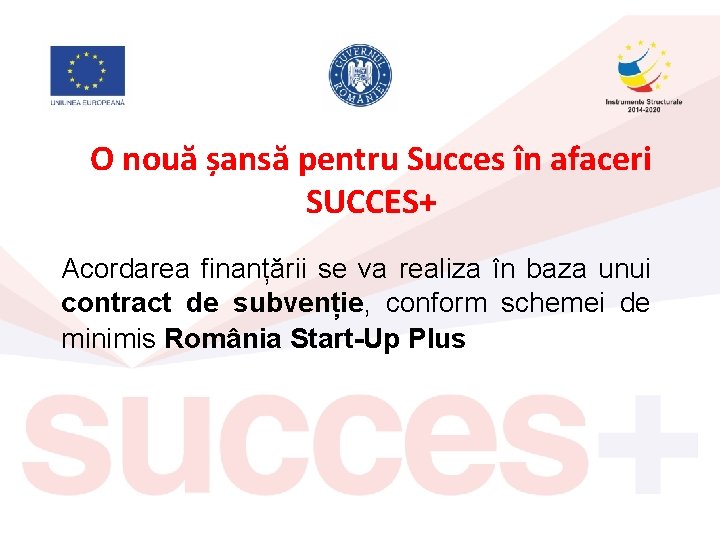 O nouă șansă pentru Succes în afaceri SUCCES+ Acordarea finanțării se va realiza în