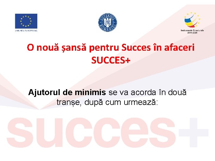 O nouă șansă pentru Succes în afaceri SUCCES+ Ajutorul de minimis se va acorda