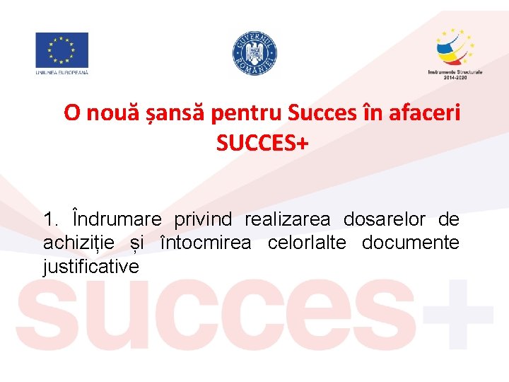 O nouă șansă pentru Succes în afaceri SUCCES+ 1. Îndrumare privind realizarea dosarelor de