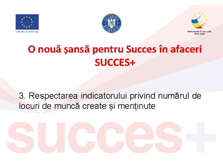 O nouă șansă pentru Succes în afaceri SUCCES+ 3. Respectarea indicatorului privind numărul de