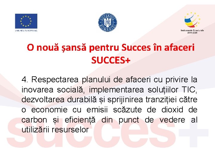 O nouă șansă pentru Succes în afaceri SUCCES+ 4. Respectarea planului de afaceri cu