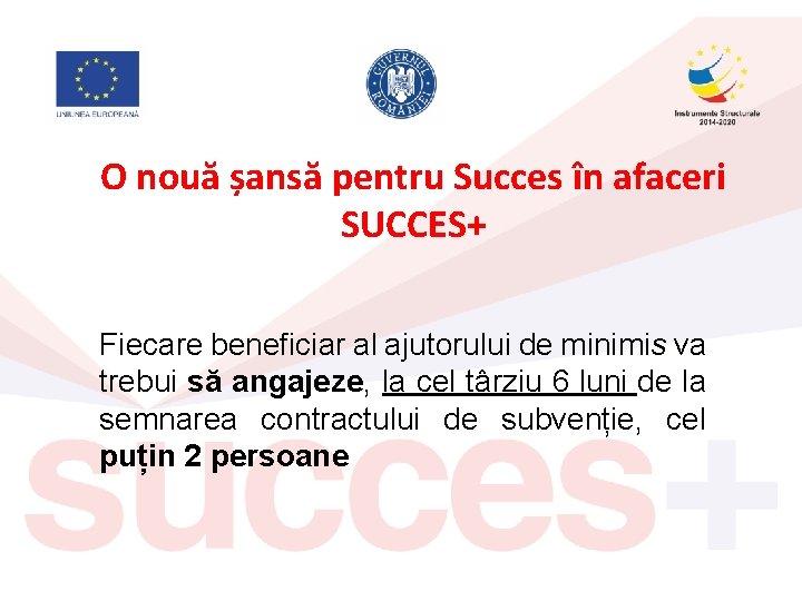 O nouă șansă pentru Succes în afaceri SUCCES+ Fiecare beneficiar al ajutorului de minimis