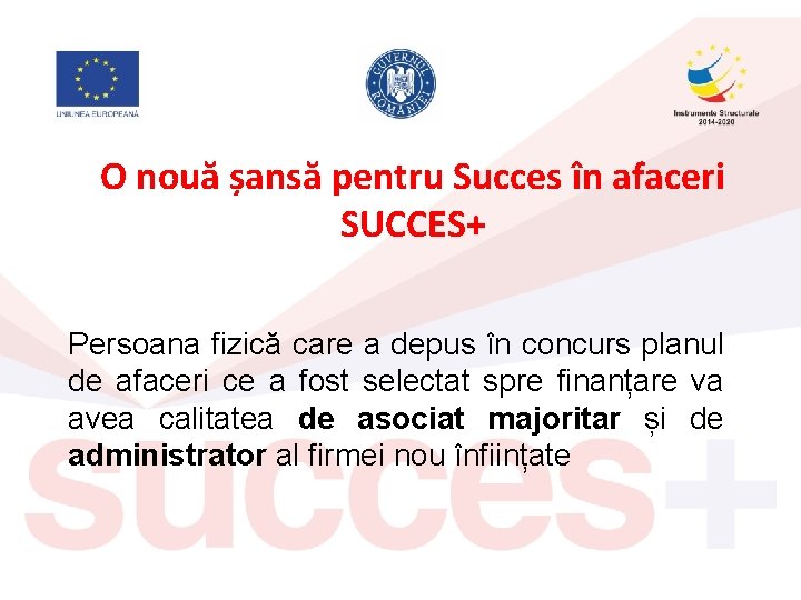 O nouă șansă pentru Succes în afaceri SUCCES+ Persoana fizică care a depus în