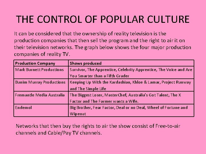 THE CONTROL OF POPULAR CULTURE It can be considered that the ownership of reality