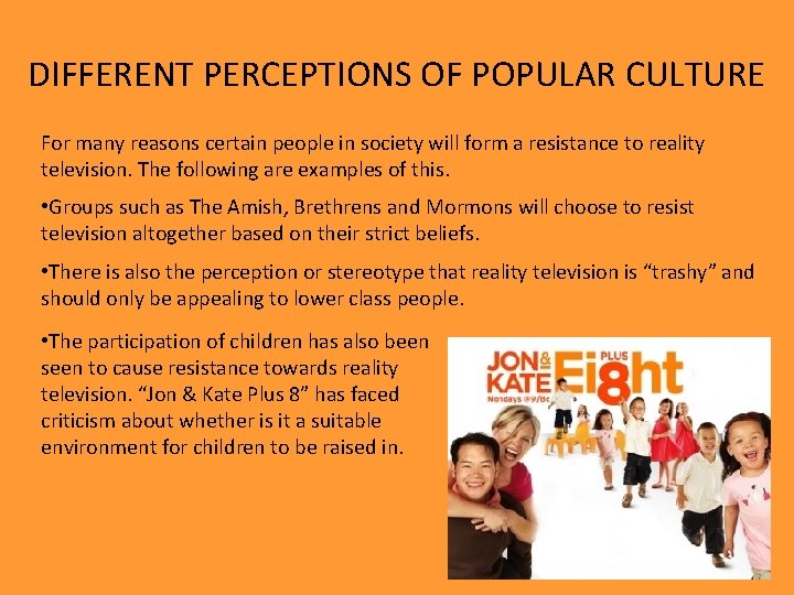 DIFFERENT PERCEPTIONS OF POPULAR CULTURE For many reasons certain people in society will form