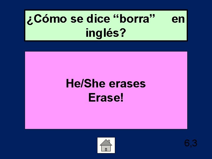 ¿Cómo se dice “borra” inglés? en He/She erases Erase! 6, 3 