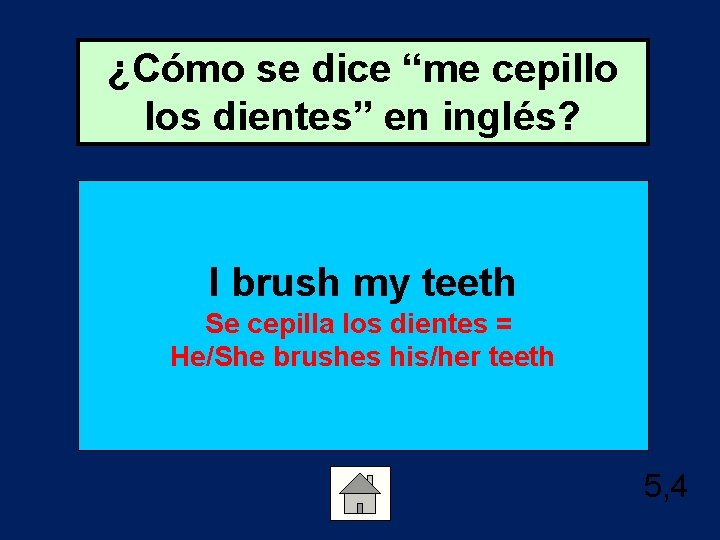 ¿Cómo se dice “me cepillo los dientes” en inglés? I brush my teeth Se