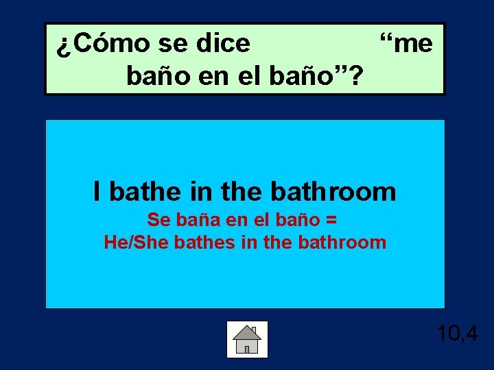 ¿Cómo se dice “me baño en el baño”? I bathe in the bathroom Se