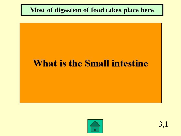 Most of digestion of food takes place here What is the Small intestine 3,