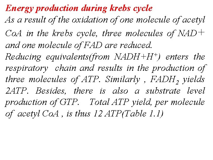 Energy production during krebs cycle As a result of the oxidation of one molecule