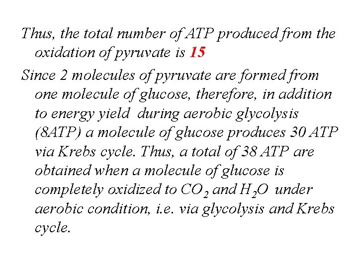 Thus, the total number of ATP produced from the oxidation of pyruvate is 15