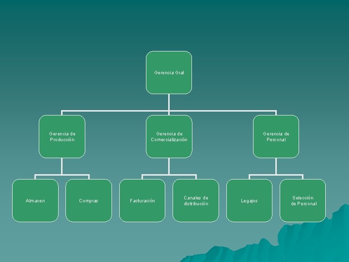 Gerencia Gral Gerencia de Producción Almacen Gerencia de Comercialización Compras Facturación Canales de distribución