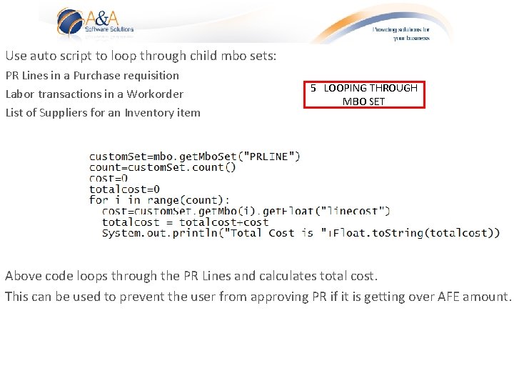 Use auto script to loop through child mbo sets: PR Lines in a Purchase